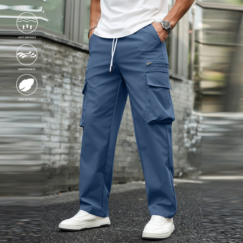 Tööriidepüksid igapäevaseks kandmiseks, sirge lõige, mitmekülgsed taskud, polüester, nööriga sulgumine