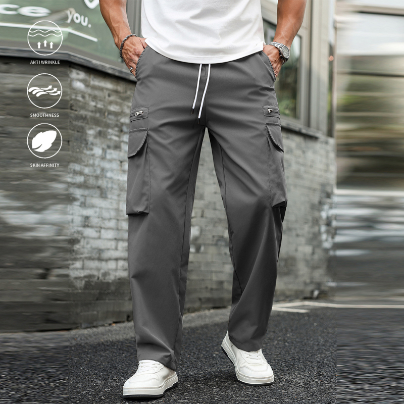 Tööriidepüksid igapäevaseks kandmiseks, sirge lõige, mitmekülgsed taskud, polüester, nööriga sulgumine