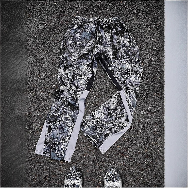 Unisex kamufláž športové nohavice rovného strihu, dlhé, stredný pás, 100% polyester
