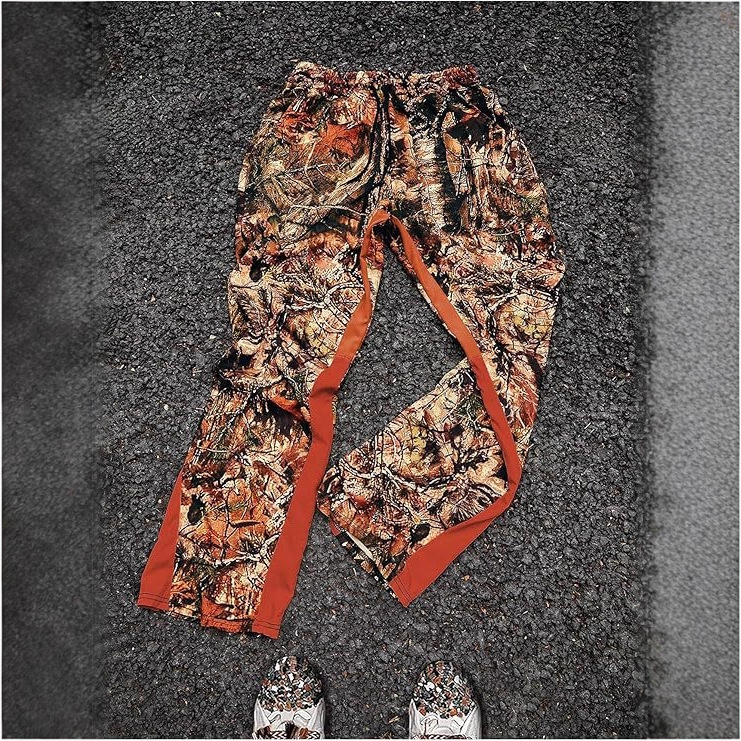 Unisex kamufláž športové nohavice rovného strihu, dlhé, stredný pás, 100% polyester