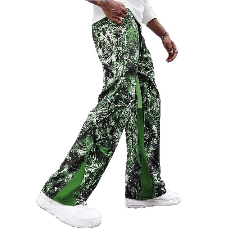 Unisex kamufláž športové nohavice rovného strihu, dlhé, stredný pás, 100% polyester