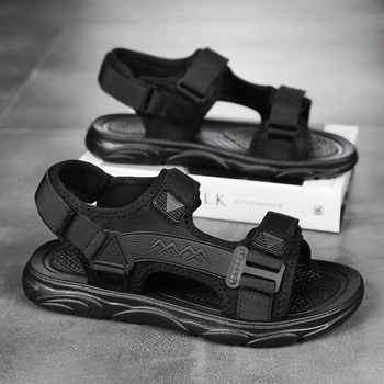 Meeste sandaalid avatud varbaga ja Velcro-kinnitus; hingavad, libisemiskindlad; kerge pehme tald; ülemine materjal: puuvill; tald: PVC; täiskasvanud mehed; suvi 2025