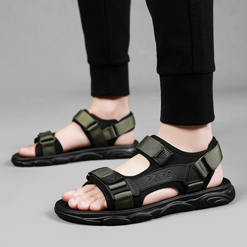 Meeste sandaalid avatud varbaga ja Velcro-kinnitus; hingavad, libisemiskindlad; kerge pehme tald; ülemine materjal: puuvill; tald: PVC; täiskasvanud mehed; suvi 2025