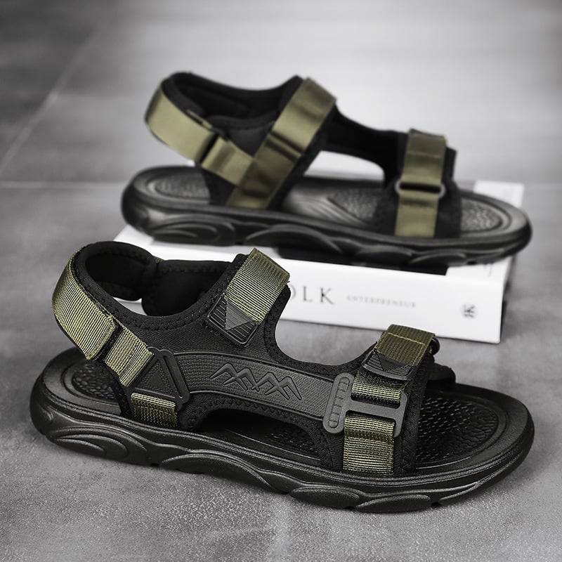 Meeste sandaalid avatud varbaga ja Velcro-kinnitus; hingavad, libisemiskindlad; kerge pehme tald; ülemine materjal: puuvill; tald: PVC; täiskasvanud mehed; suvi 2025