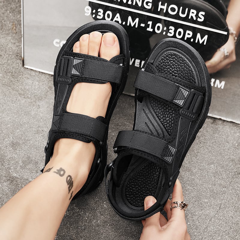 Meeste sandaalid avatud varbaga ja Velcro-kinnitus; hingavad, libisemiskindlad; kerge pehme tald; ülemine materjal: puuvill; tald: PVC; täiskasvanud mehed; suvi 2025