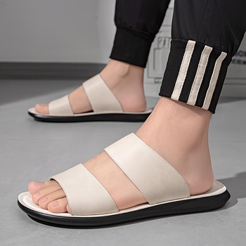 Toe Cap Meeste igapäevased slide sandaalid avatud varbaga, lame tald konopõmõõt, ülemine Western Velvet