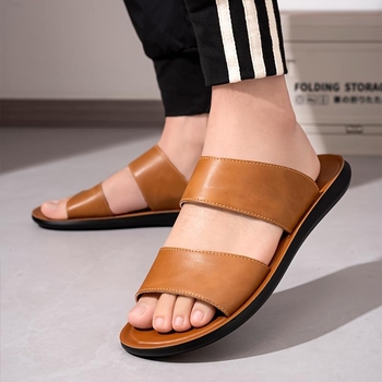 Toe Cap Meeste igapäevased slide sandaalid avatud varbaga, lame tald konopõmõõt, ülemine Western Velvet