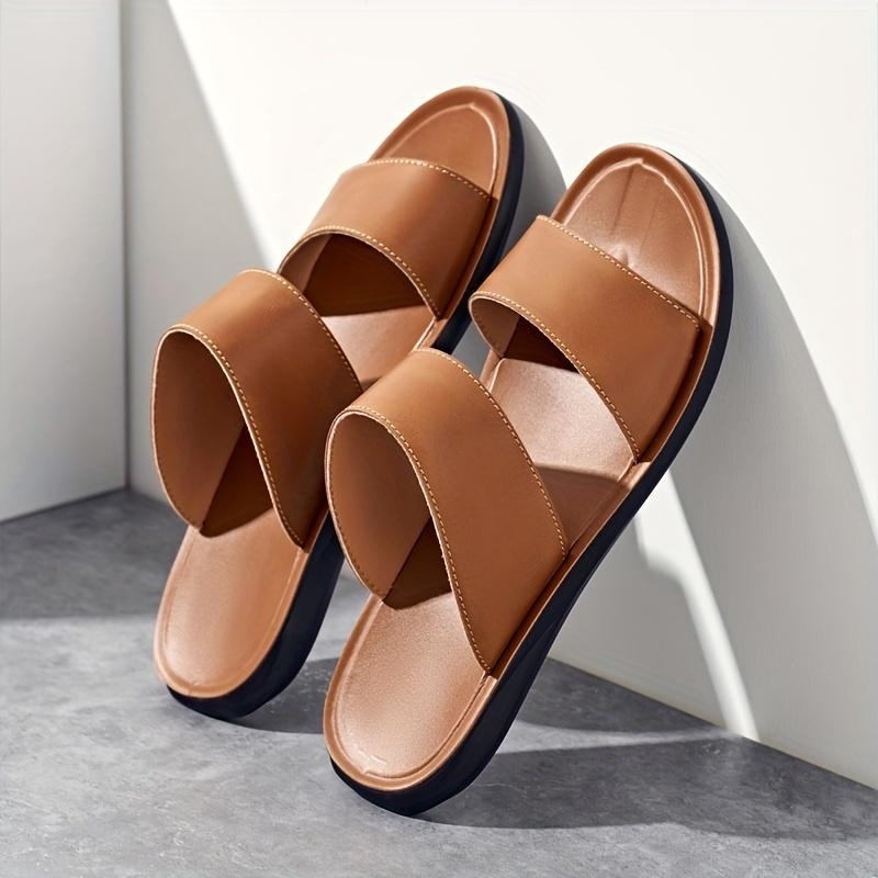 Toe Cap Meeste igapäevased slide sandaalid avatud varbaga, lame tald konopõmõõt, ülemine Western Velvet