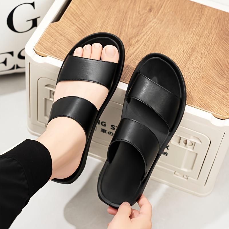 Toe Cap Meeste igapäevased slide sandaalid avatud varbaga, lame tald konopõmõõt, ülemine Western Velvet