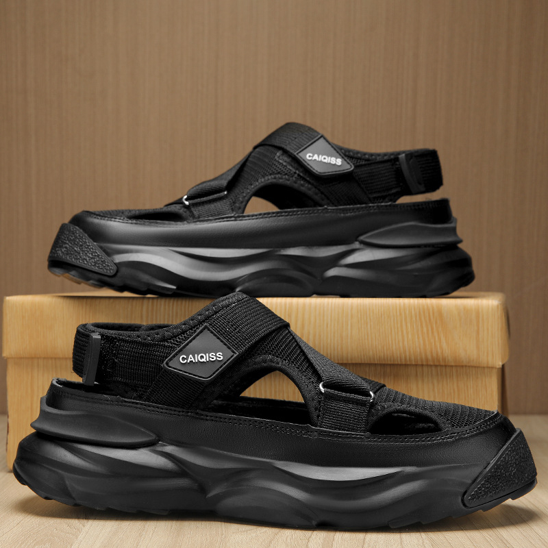 Meeste sandaalid – hingav ülemine, kummist talla, avatud varvas, kinnitamine: klambriga (Ülemine: Hingav materjal; Talla: Kumm; Dizain: Avatud varvas; Kinnitamine: Klamber)