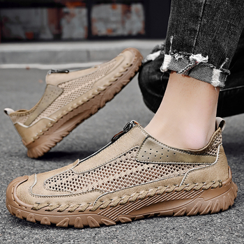 Meeste vabaajajalatsid hingava võrgustiku ülemine, eesmine tõmblukk, kummist talla, madal pahkluu.