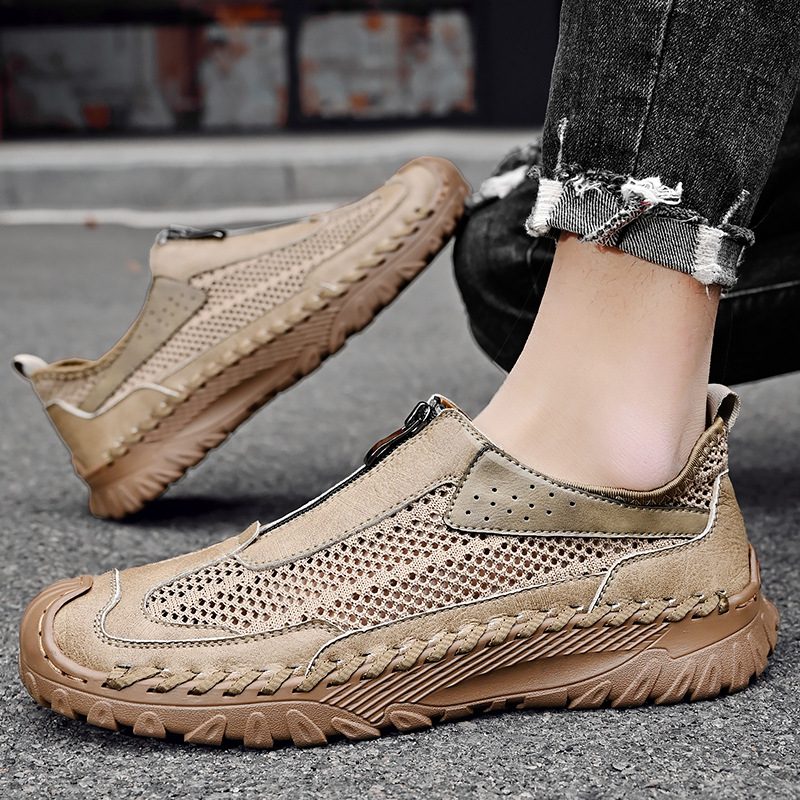 Meeste vabaajajalatsid hingava võrgustiku ülemine, eesmine tõmblukk, kummist talla, madal pahkluu.