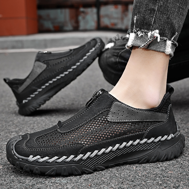 Meeste vabaajajalatsid hingava võrgustiku ülemine, eesmine tõmblukk, kummist talla, madal pahkluu.