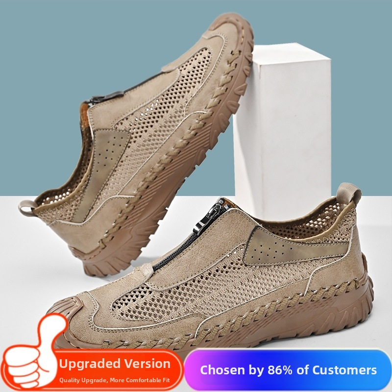 Meeste vabaajajalatsid hingava võrgustiku ülemine, eesmine tõmblukk, kummist talla, madal pahkluu.