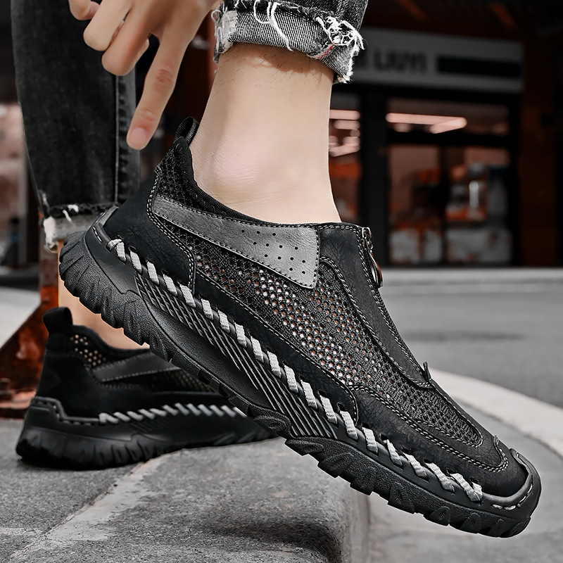 Meeste vabaajajalatsid hingava võrgustiku ülemine, eesmine tõmblukk, kummist talla, madal pahkluu.