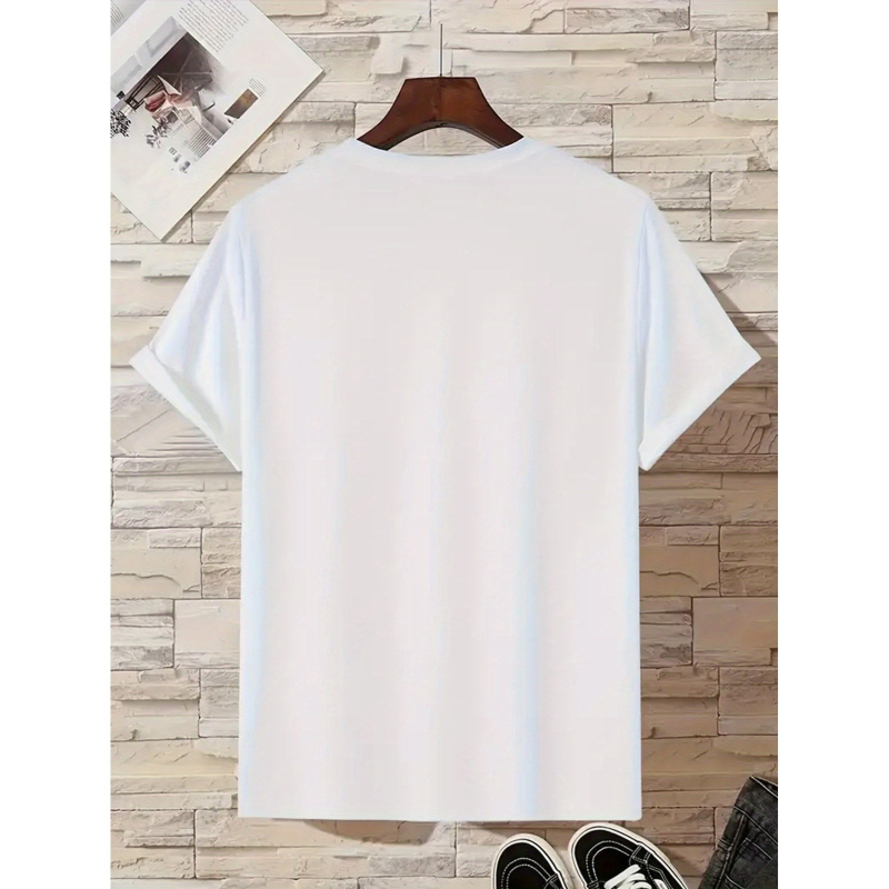 Meeste puuvillane T-särk, 100% puuvill, geomeetriline muster, lühikeste varrukatega, ümmarguse kaelusega