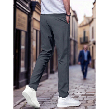 Sportlikud püksid vöökoha taskutega, sirge lõige, vaba istuvus, 9/10 pikkus, looduslikult värvitud puuvill, CVC kangas, kerge venivus, retro stiil