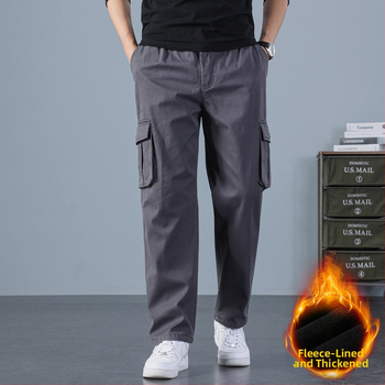 Meeste puuvillased tööpüksid sirge lõikega, kõrge talje, lukk, sametist vooder ja mitu taskut