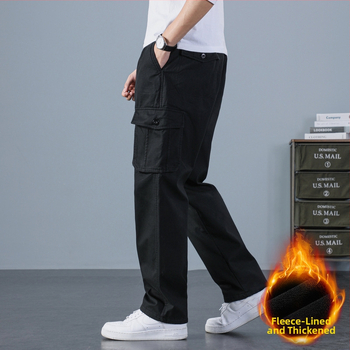 Meeste puuvillased tööpüksid sirge lõikega, kõrge talje, lukk, sametist vooder ja mitu taskut