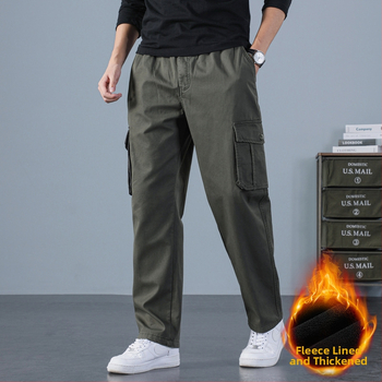 Meeste puuvillased tööpüksid sirge lõikega, kõrge talje, lukk, sametist vooder ja mitu taskut