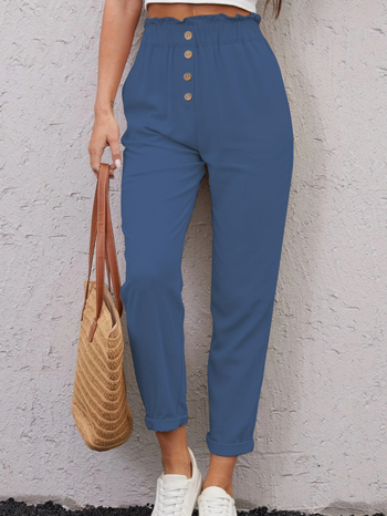 Naiste igapäevased pikad püksid — polüester-spandexi segu, elastne vöökoht, kitsas lõige, taskud, elegantne linna stiil