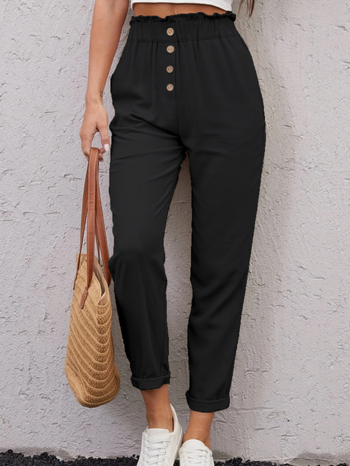 Naiste igapäevased pikad püksid — polüester-spandexi segu, elastne vöökoht, kitsas lõige, taskud, elegantne linna stiil