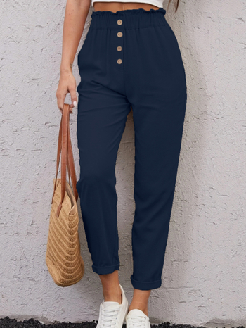 Naiste igapäevased pikad püksid — polüester-spandexi segu, elastne vöökoht, kitsas lõige, taskud, elegantne linna stiil