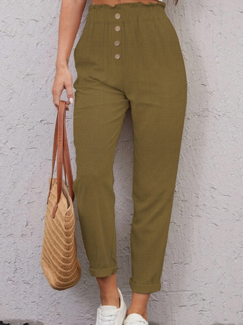 Naiste igapäevased pikad püksid — polüester-spandexi segu, elastne vöökoht, kitsas lõige, taskud, elegantne linna stiil