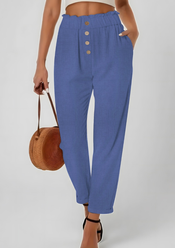 Naiste igapäevased pikad püksid — polüester-spandexi segu, elastne vöökoht, kitsas lõige, taskud, elegantne linna stiil