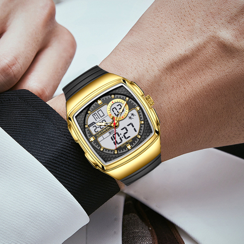 Elektronické hodinky s vodotesnosťou do 50 m, silikónový remienok, puzdro zliatiny, minerálne posilnené sklo