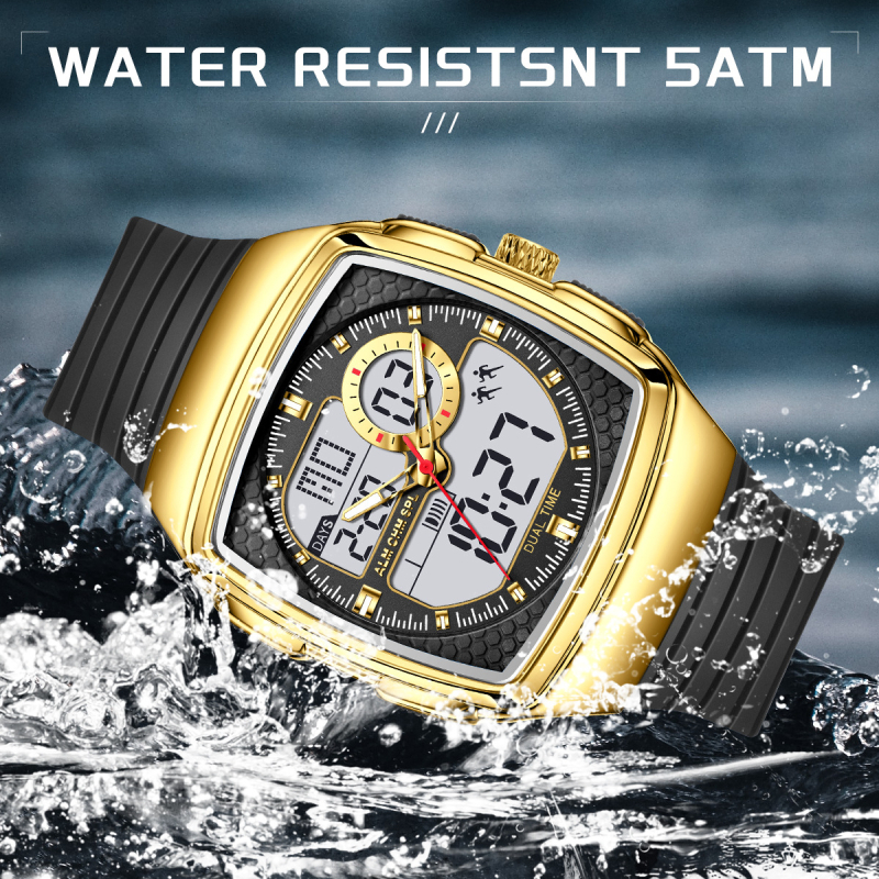 Elektronické hodinky s vodotesnosťou do 50 m, silikónový remienok, puzdro zliatiny, minerálne posilnené sklo