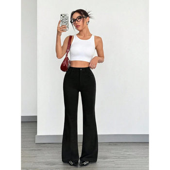 Püksid ees nupudega, vabaajastiilis, kitsas lõige, trumpet lõige, 9/10 pikkus, puuvillane CVC materjal