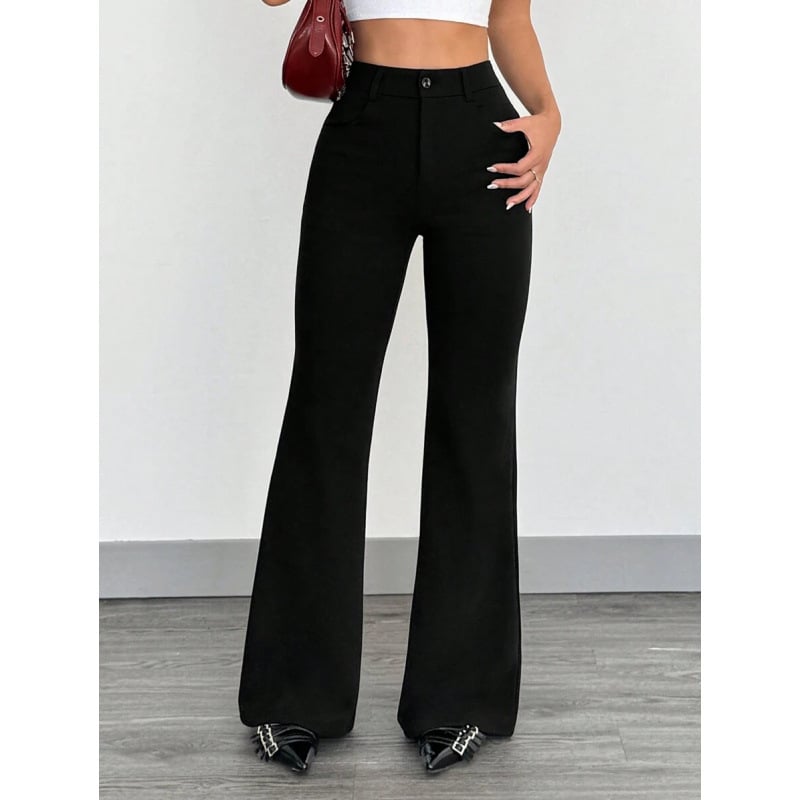 Püksid ees nupudega, vabaajastiilis, kitsas lõige, trumpet lõige, 9/10 pikkus, puuvillane CVC materjal