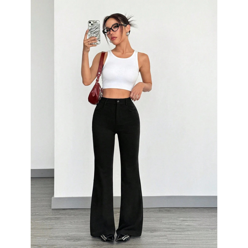 Püksid ees nupudega, vabaajastiilis, kitsas lõige, trumpet lõige, 9/10 pikkus, puuvillane CVC materjal