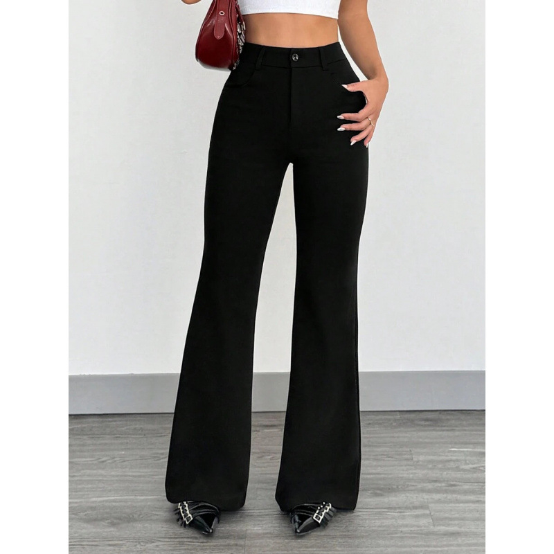 Püksid ees nupudega, vabaajastiilis, kitsas lõige, trumpet lõige, 9/10 pikkus, puuvillane CVC materjal