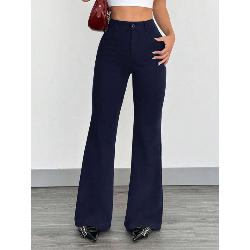 Püksid ees nupudega, vabaajastiilis, kitsas lõige, trumpet lõige, 9/10 pikkus, puuvillane CVC materjal