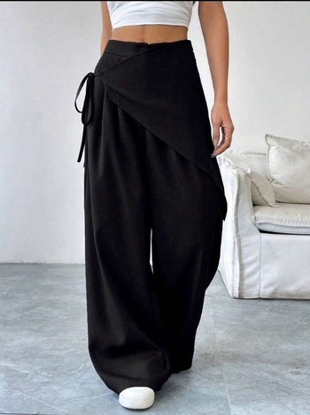 Naiste laiad püksid - kõrge talje, polüester, kortsuvaba, kergelt elastsed (Sügis 2025)