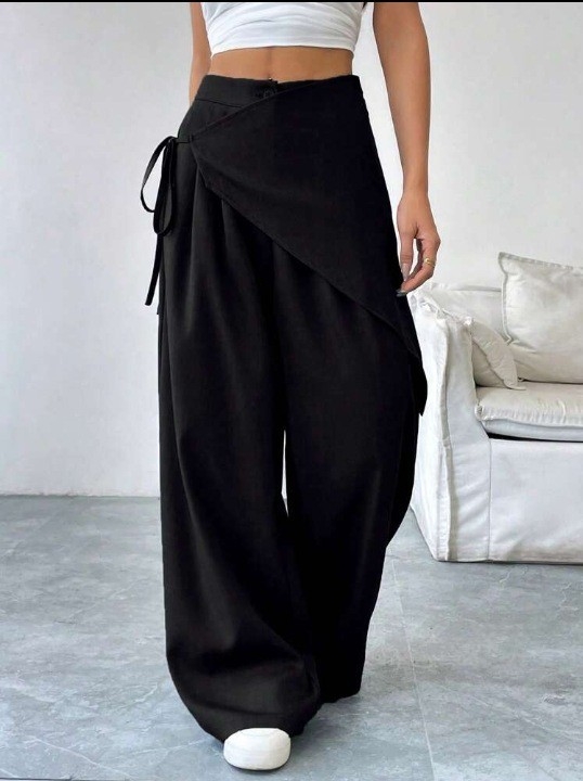 Naiste laiad püksid - kõrge talje, polüester, kortsuvaba, kergelt elastsed (Sügis 2025)