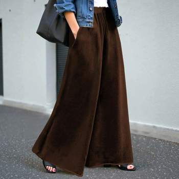 Naiste laia lõikega pikkad püksid, kõrge vöökoht, polüester-spandexi segu, igapäevane elegantne stiil tööks