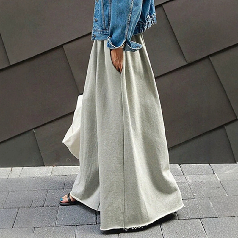 Naiste laia lõikega pikkad püksid, kõrge vöökoht, polüester-spandexi segu, igapäevane elegantne stiil tööks