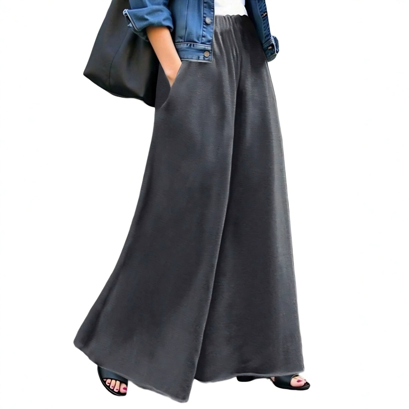 Naiste laia lõikega pikkad püksid, kõrge vöökoht, polüester-spandexi segu, igapäevane elegantne stiil tööks