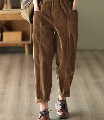 Naiste Corduroy harém püksid, elastne vöökoht, vaba lõige, puuvillane, keskmise paksusega, sügis 2022