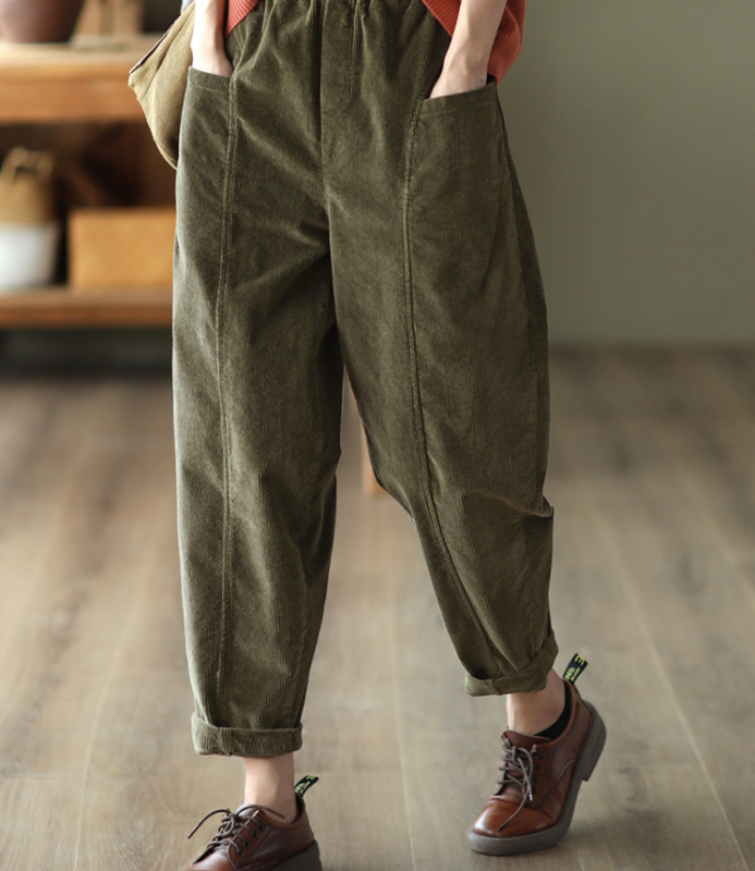 Naiste Corduroy harém püksid, elastne vöökoht, vaba lõige, puuvillane, keskmise paksusega, sügis 2022