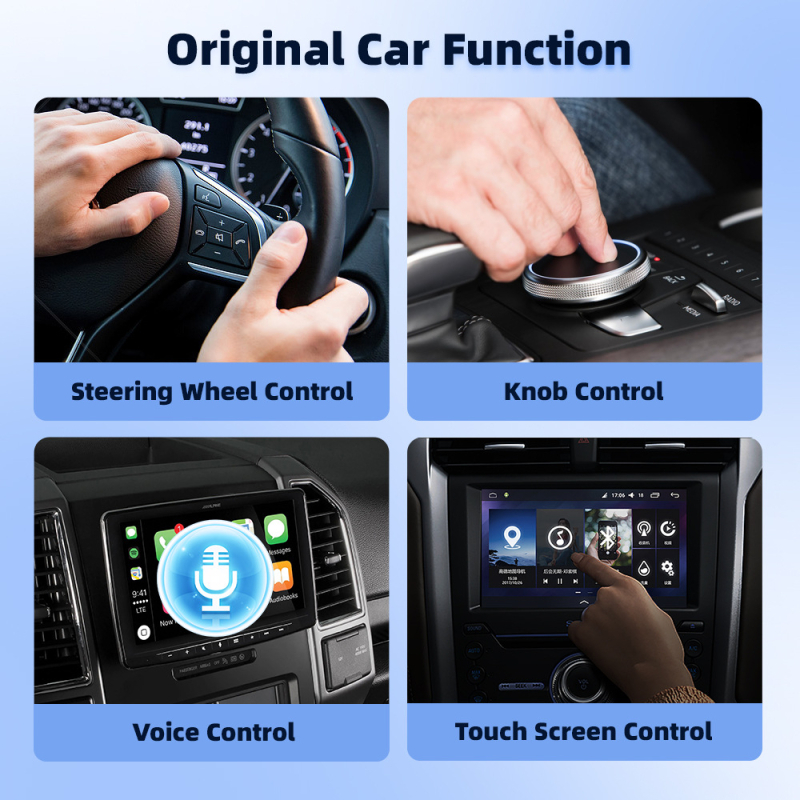 2-v-1 bezdrôtová krabička CarPlay a Android Auto s hliníkovým telom a akrylovým zrkadlovým povrchom, USB-C rozhranie, Linux OS, model TY616, kompatibilné s káblovým CarPlay/Android Auto