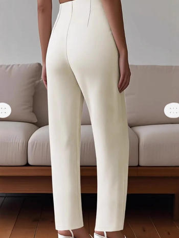 Igapäevased püksid kõrge vöökoht, sirge lõige, polüesterkangas, elegante igapäevane stiil