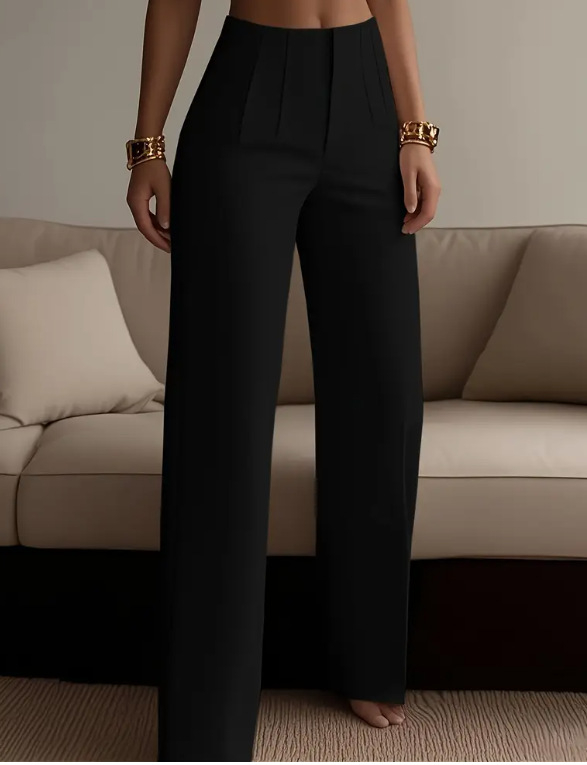 Igapäevased püksid kõrge vöökoht, sirge lõige, polüesterkangas, elegante igapäevane stiil