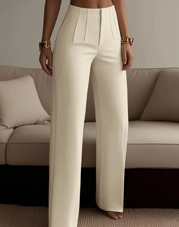 Igapäevased püksid kõrge vöökoht, sirge lõige, polüesterkangas, elegante igapäevane stiil