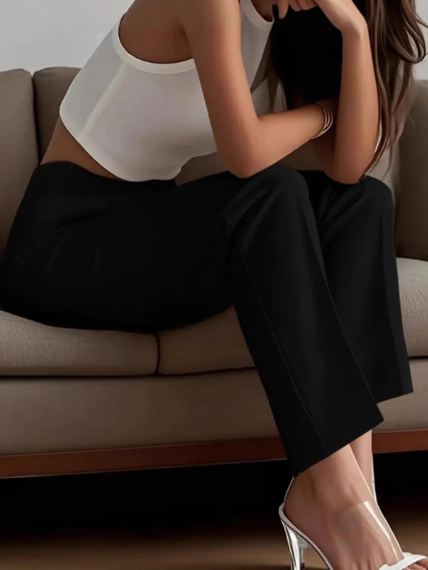 Igapäevased püksid kõrge vöökoht, sirge lõige, polüesterkangas, elegante igapäevane stiil