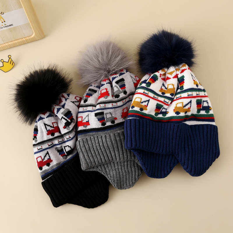 Talvise villane kõrvakaitse müts, tuulekindel, Jacquard kudum, ümmargune kroon, 4–10-aastastele