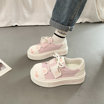 Valged kanvaskingad ümmarguse ninaga, PU ülaosa, paks platvorm, eesmine šnöörimisega